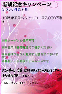 新規記念キャンペーン:バニーガール│安城・東刈谷のリラクゼーションマッサージ