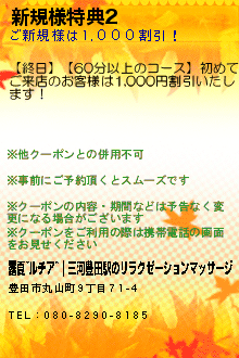 新規様特典2:露夏~ルチア~｜三河豊田駅のリラクゼーションマッサージ