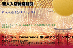 Yamituki Yamerenda~癒しのアラビアンナイト│守山区のリラクゼーションマッサージの新人入店特別割引のクーポン